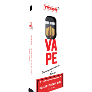 TYSON HHCP VAPE BLACKEYE BERRY KUSH 2 grams of HHC and HHC-P with terpenes to create a delicious disposable vapor to boost the spirit.